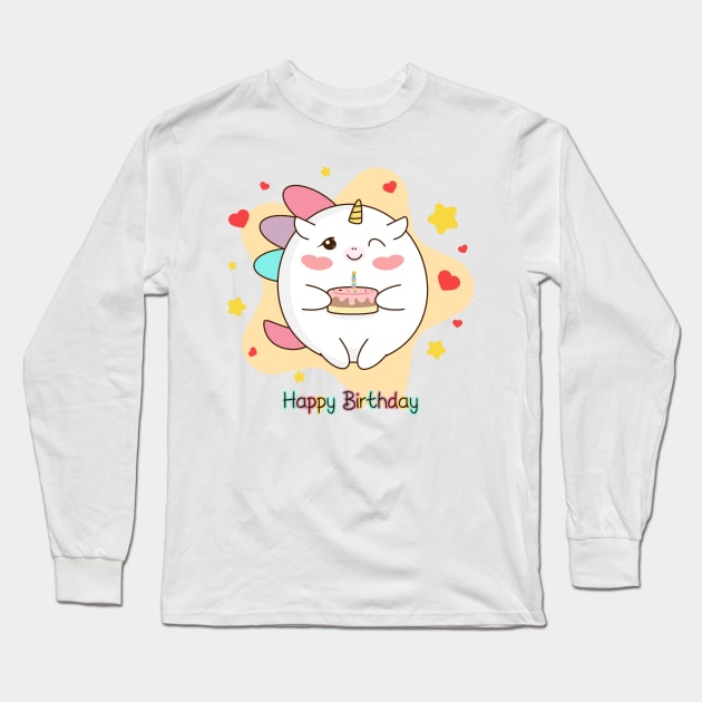 Happy Birthday unicorn Long Sleeve T-Shirt by Saya Raven